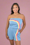 Terry Retro Stripe Romper - Blue