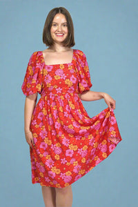 Floral Print Dress - Red