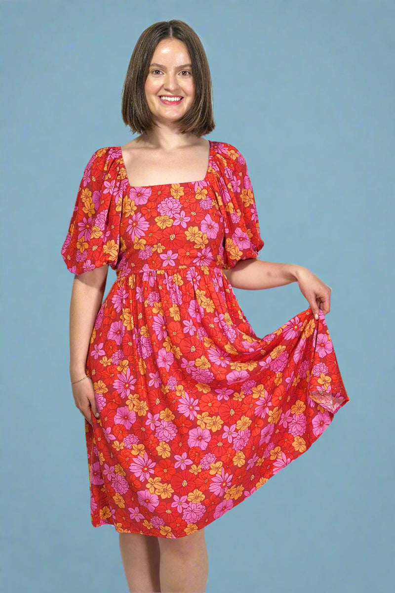 Floral Print Dress - Red