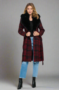 Cosmopolitan Faux Fur-Trimmed Plaid Coat