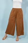 Wide-Leg Corduroy Culotte Pants - Camel