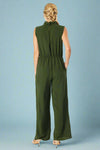 Ruffled V Neck Jumpsuit With Elastic Waistband - Green