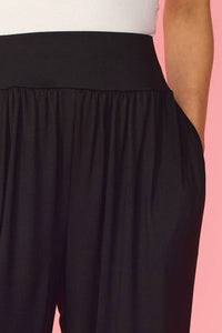Solid Harem Pants With Pockets Black