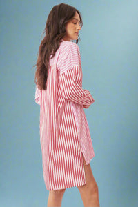 Mixed Striped Shirt Dress - Red