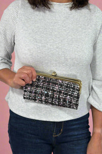 Karen Kiss Lock Clutch - Tweed