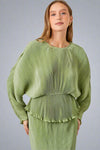 Plisse Dolman Sleeve Blouse - Light Green
