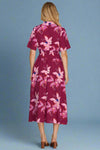 Floral Zip Front Midi Dress - Maroon
