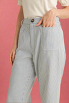 Striped High Waist Cropped Pants - Blue