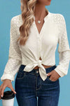 Lace Sleeve V-Neck Blouse