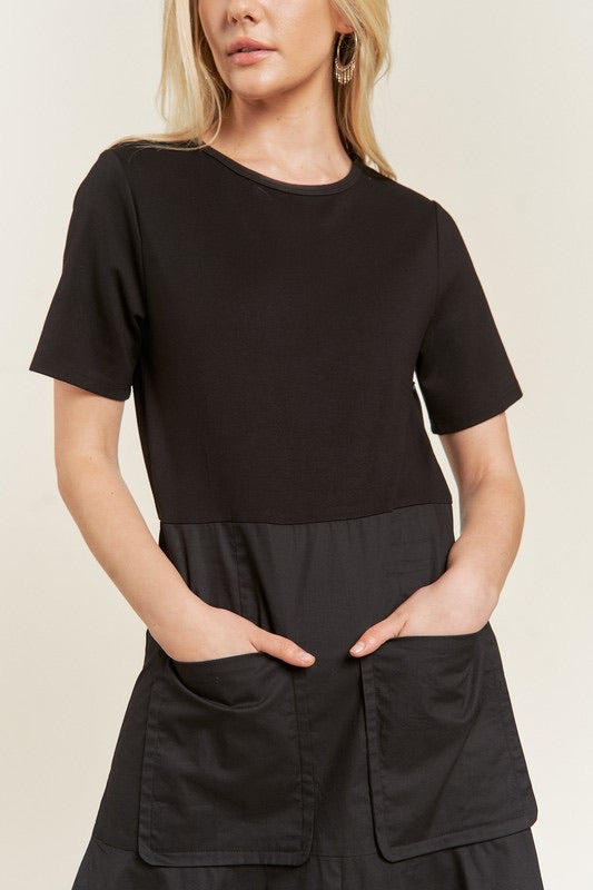Knit Mix Dress - Black