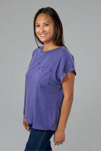 Pocket Boxy Washed Tee - Dusty Indigo