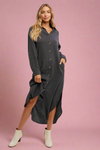 Long Sleeve Button Up Maxi Shirt Dress - Ash