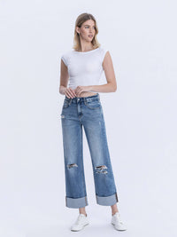 Super HR Double Cuffed Baggy Wide Jeans LV37