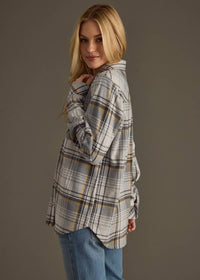 Gray, Charcoal & Yellow Plaid Button Up