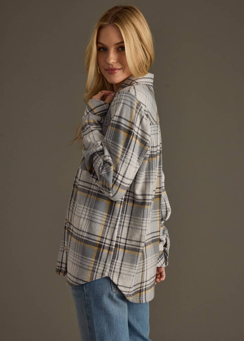 Gray, Charcoal & Yellow Plaid Button Up