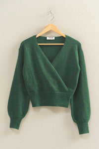 Surplice V Neck Sweater - Green