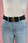 Oval Buckle Braided Elastic Belt - Black