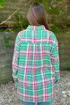 Loose Fit Button Down Plaid Shirt Green