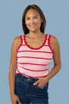 Scalloped Edge Knit Striped Tank Top - Rose