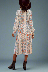 Paisley Smocked Midi Dress - Apricot