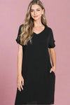 Slub Solid Dress Black