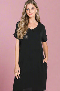 Slub Solid Dress Black