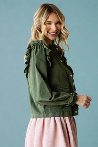 Ruffle Detail Jacket - Olive