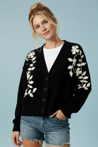 Button Down Embroidered Floral Sweater Cardigan