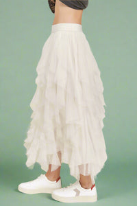 Ruffle Trim Mesh Skirt - Ivory