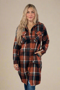Rust, Black & Cream Plaid Long Flannel