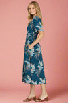 Floral Zip Front Midi Dress - Blue