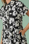 Poplin Print Midi Shirt Dress - Black