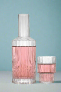 Fluted Bedside Carafe Decanter Set with Glass