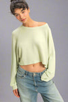 Long Sleeve Round Neck Top - Sage