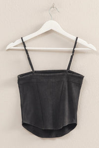 Faded Rib Knit Cami Top - Black