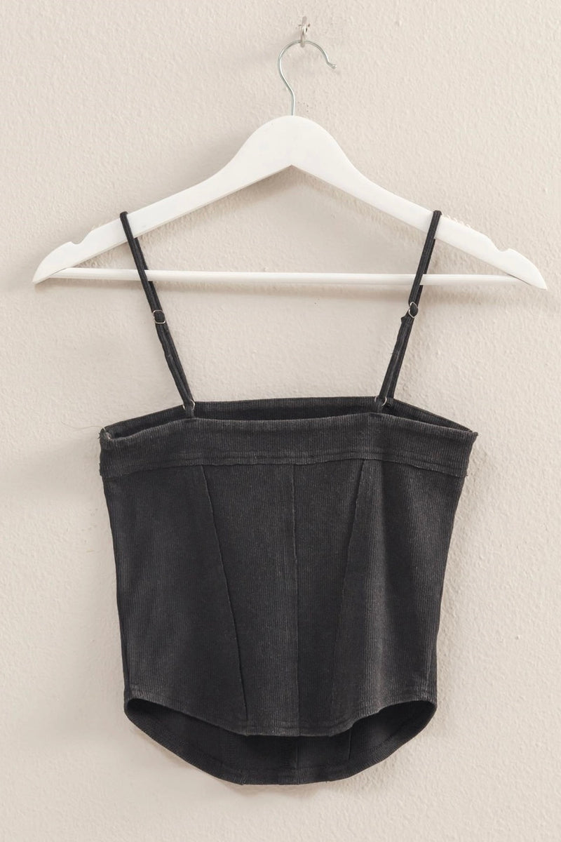 Faded Rib Knit Cami Top - Black