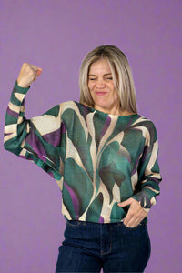 Abstract Round Printed Sweater - Green