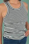 Striped Fitted Tank Top - Black