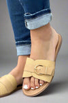 Buckle Slide Flat Sandal - Beige