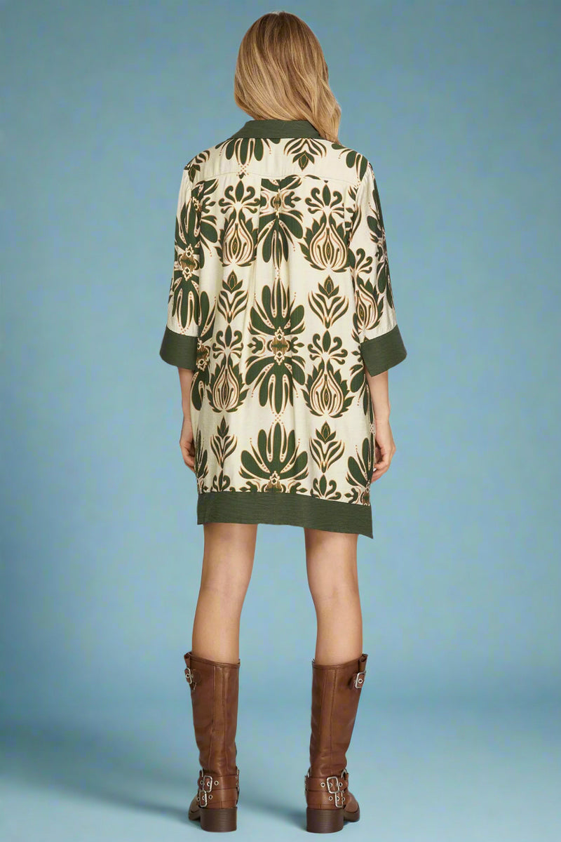 Abstract Collar Mini Dress - Olive