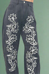 Floral Embroidered Barrel Pants - Black