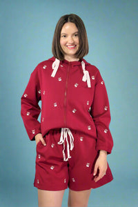Sweet Cherries Zip Up Hoodie - Red