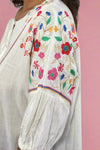 Linen Embroidered Boxy Top - Off White
