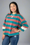 Floral Contrast Striped Top - Teal