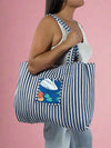 Reversible Quilted Tote Bag - Blue
