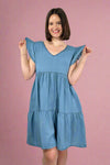 Flutter Sleeve Tencel Dress Denim