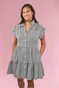 Tiered Shirt Dress - Black Seerscuker