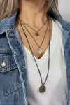Three Strand Coin Necklace - Black