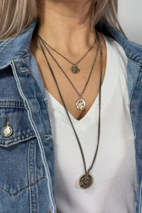 Three Strand Coin Necklace - Black