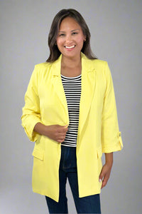 Roll Up Sleeve Open Blazer - Yellow